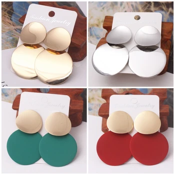 Luxury Golden Metal Drop Earrings Women Fashionable Big Trendy Round Circle Ear Dangle Party Personality Vintage Jewelry