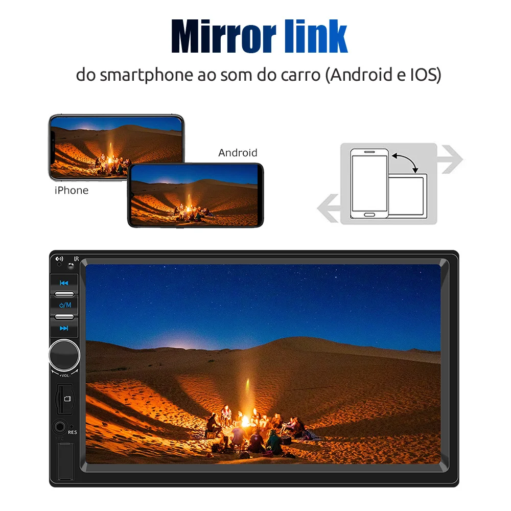 ESSGOO Carplay Android Auto 1 DIN 7" Universal Autoradio BT TF EQ USB AUX TF USB HD Touchscreen Multimedia Player mit 7 Farben – Detail 5