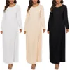 Women's Muslim Basic Liturgy Abaya Long Sleeve Inner Cloth Round Neck Ladies Dress Middle Eastern Dubai Turkey Solid Daily Robe