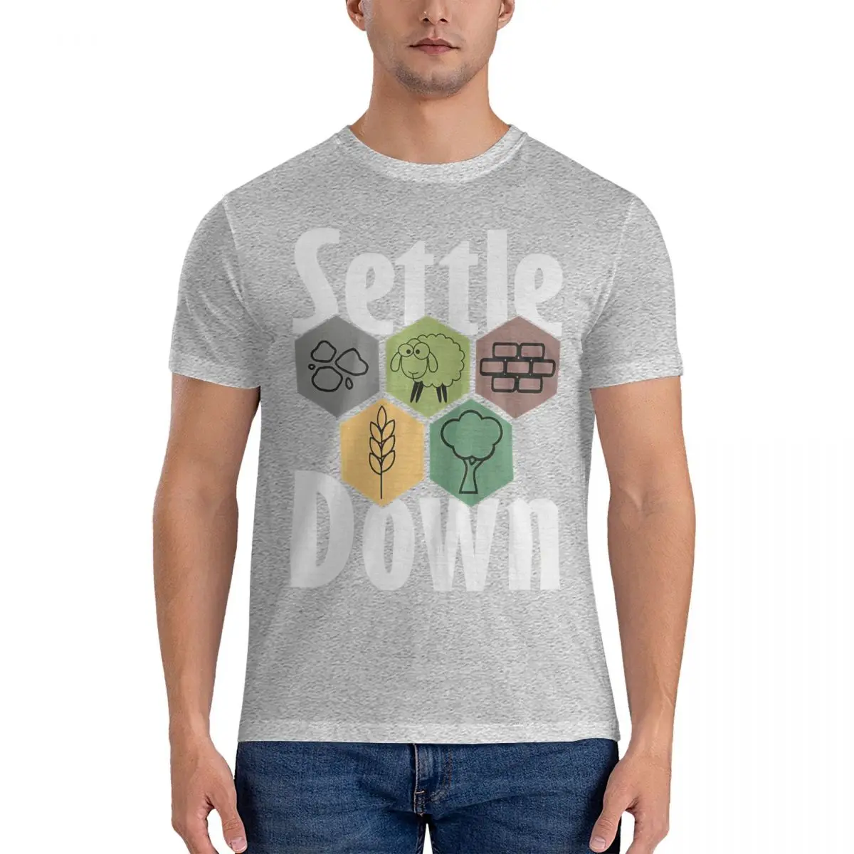Camiseta de juego para hombre C-Catan, de algodón puro, divertida, de manga corta y cuello redondo, estampada.