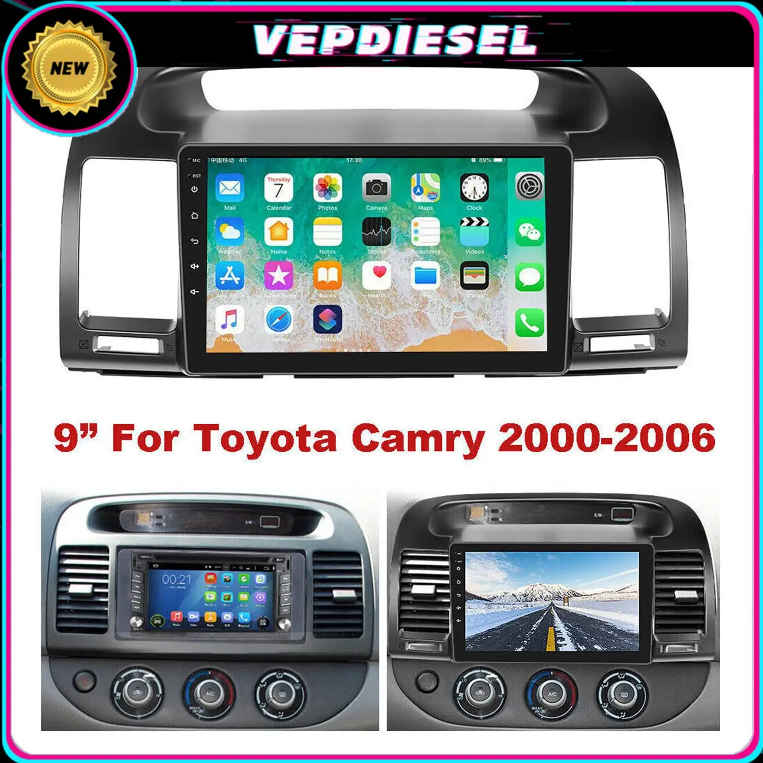 

9" Car Radio Multimedia Player Navigation GPS HD 2.5D Android Carplay Capacitive Touch Screen For Toyota Camry 2000-2006 2+32G