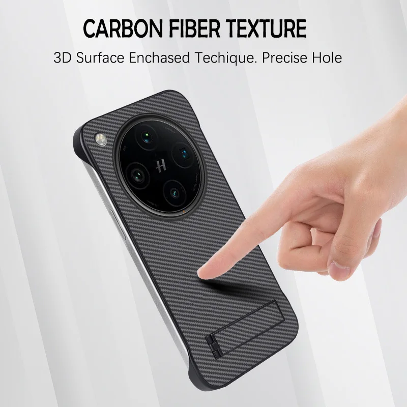 Sleek Carbon Fiber Style Phone Case with Frameless Holder Cover