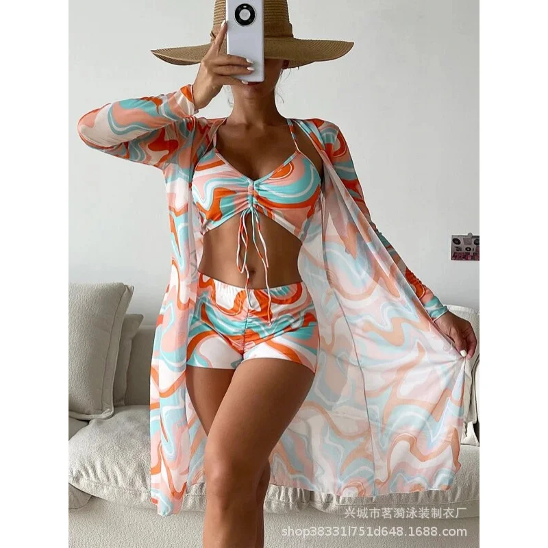 Mingyi New Multi-Color Mesh Outerwear Fashion Sexy Leg Pants Three-Piece Women's Swimsuit