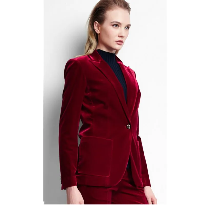 Velvet Women's Business OL Set Winter Elegant Party Wedding Evening Dress (Jacket+Pants)