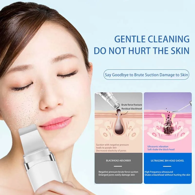Ultrasonic Skin Scrubber Facial Spatula Blackhead Remover Deep Face Cleaning Lift Machine Peeling Shovel Pore Cleaner