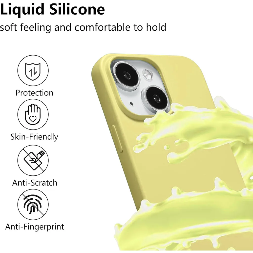 Vibrant Yellow Liquid Silicone TPU Phone Case with Lanyard and Shockproof Protection