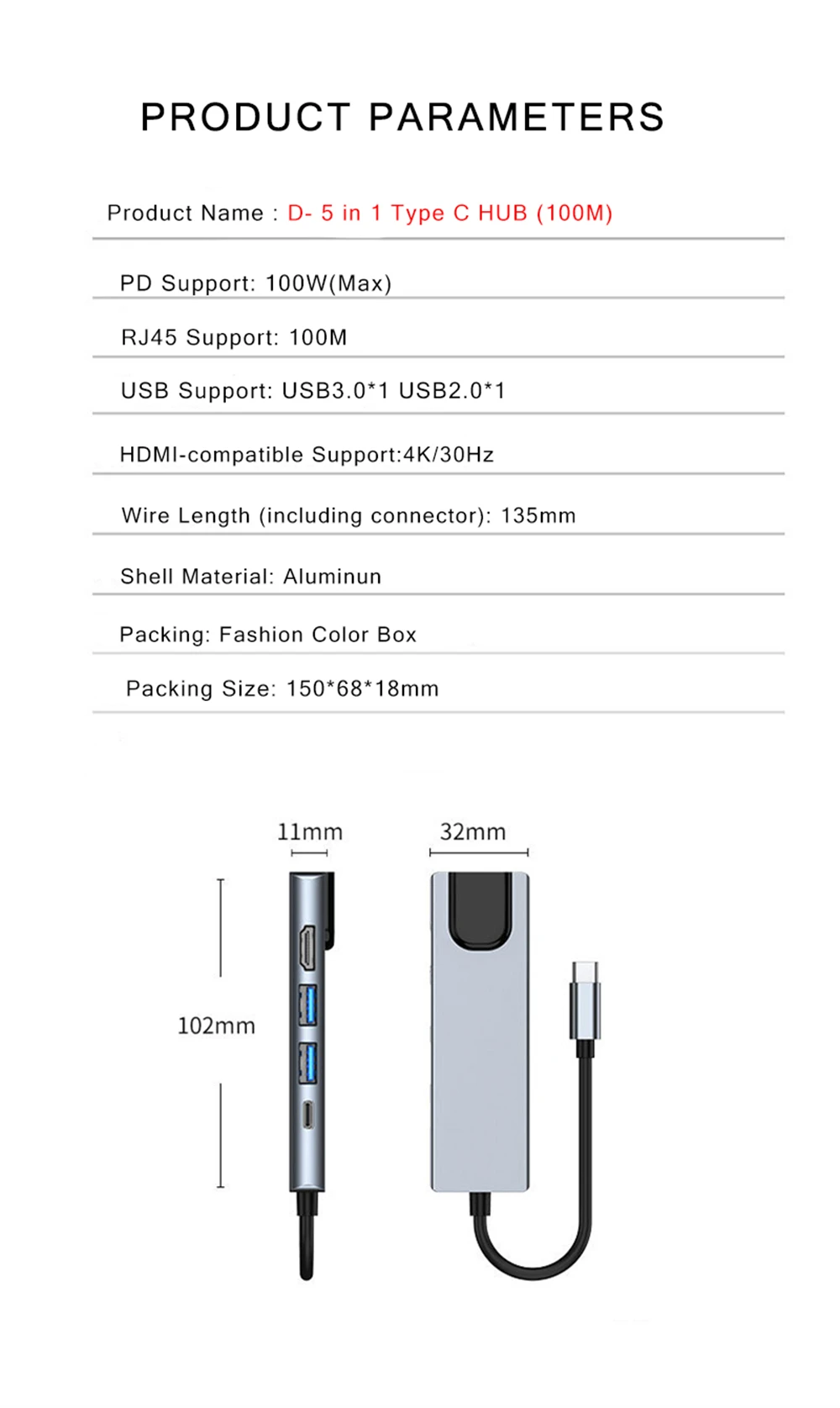 em 1 Hub, Adaptador Compatível com HDMI,