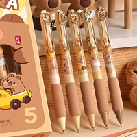 5pcs Capybara Gel Pens Set Metal Cartoon Patch 0.5mm Ballpoint Black Color Ink for Writing F7629 2