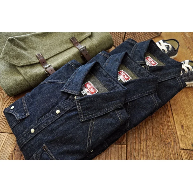

Sauce Zhan Mans Shirt Jeans Shirt Vintage Cotton and Linen Western Cowboy Shirt Long Sleeve Denim Double Pockets