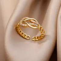 Gold Plated Stainless Steel Crystal Rings For Women Chain Geometry Zircon Finger Ring Jewelry Gift anillos mujer 2025 New Trendy - Image 4