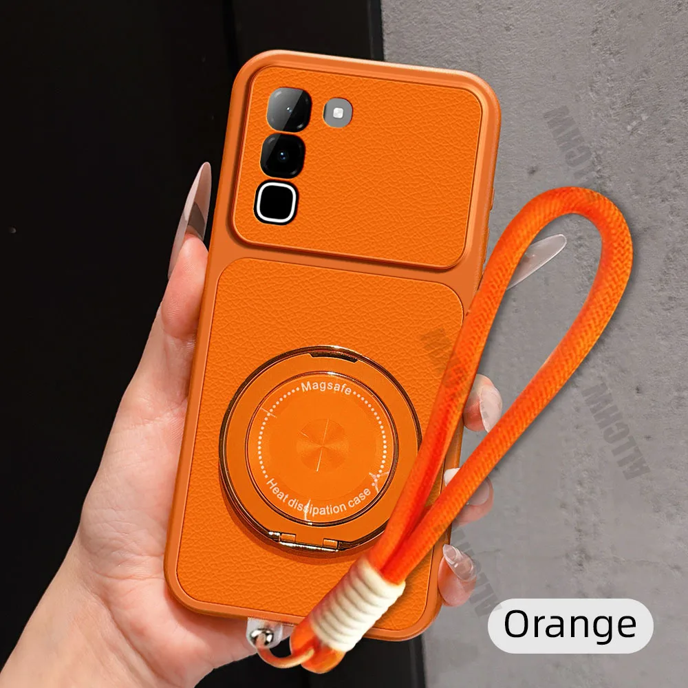 Magnetic Rotating Bracket Phone Case with Lanyard - PU Leather Soft Cover