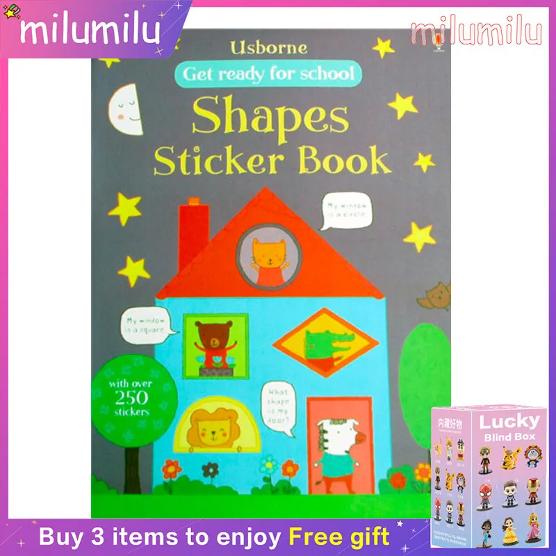

MiluMilu Usborne Get Ready For School Shapes Sticker Book Colouring English Activity Story Picture Book Baby