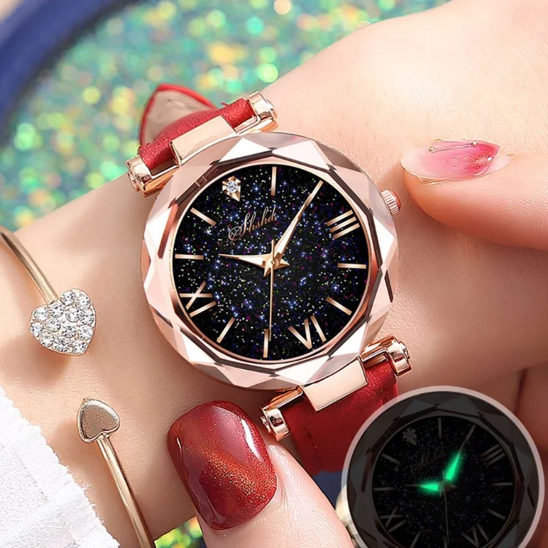 

Luxury Back Light Watch for Women Diamond-studded Luminous Retro Female Watch Ladies Leather Strap Montre Femme