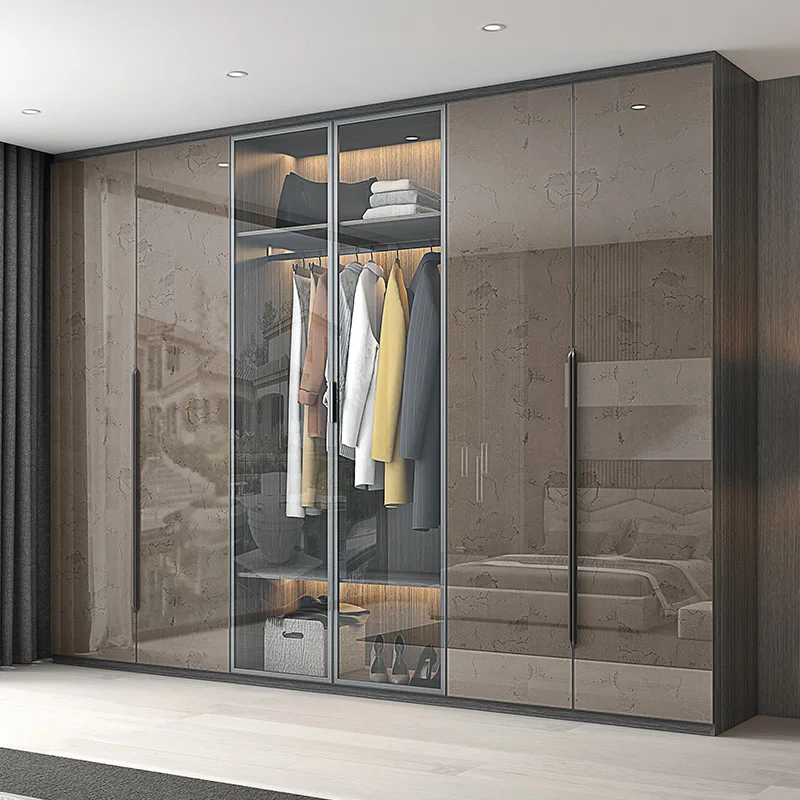 

Italian style minimalist luxury high light wardrobe bedroom glass wardrobe simple master bedroom side hung cloakroom