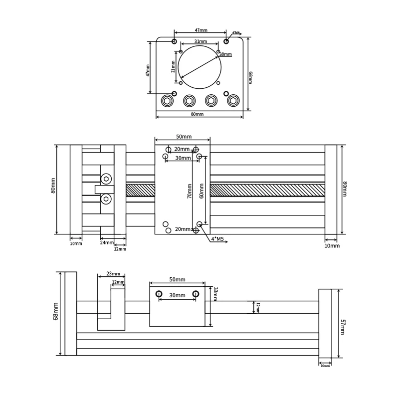 Z  ̺, CNC ̵  Ʈ,  Ʈ , 12mm  ũ, SFU1204, Nema23    , 50-500mm