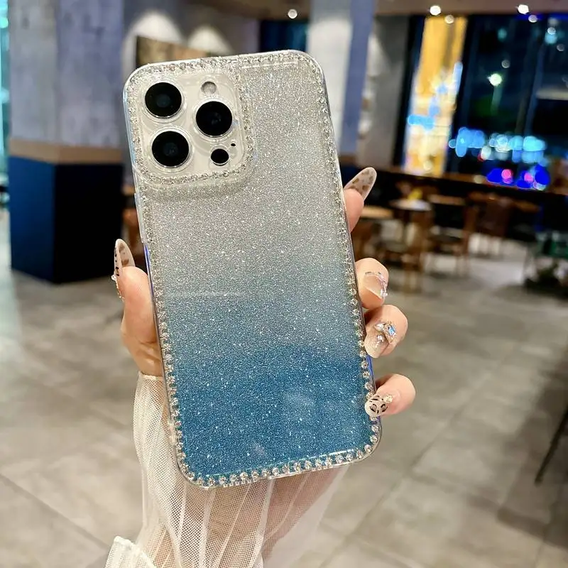 Gradient Glitter Bling Diamond Clear Soft Phone Case