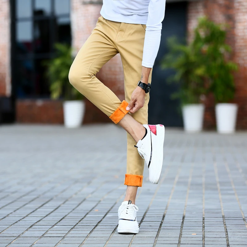 Autumn Winter Men's Casual Pants with Added Fleece, Trendy and Versatile Loose-fit Trousers, Elastic-free Straight Leg Jeans