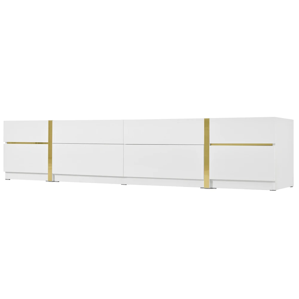 Moderner Luxus-TV-Ständer, Hochglanz-TV-Schrank, Goldene Kanten, mit Schubladen und Türen, Bietet Viel Stauraum für das Wohnzimmer – Detail 25