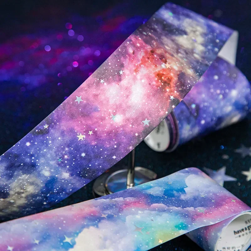 1Roll Handbook Backing Tape Starry Dreams Washi Waterproof PET with Water Stickers Adhesive Masking Scrapbook cut 50mm*2m 3