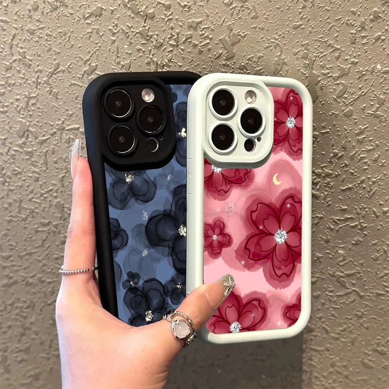Elegant Diamond Floral Design Silicone Soft Phone Case