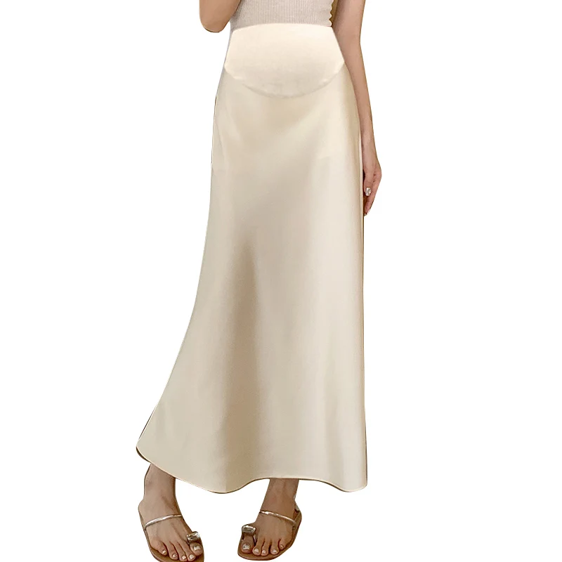 Satin Smooth Drooping Maternity Fishtail Skirts Summer Y2k Youth A Line Pencil Elastic Waist Belly Bottoms for Pregnancy Women