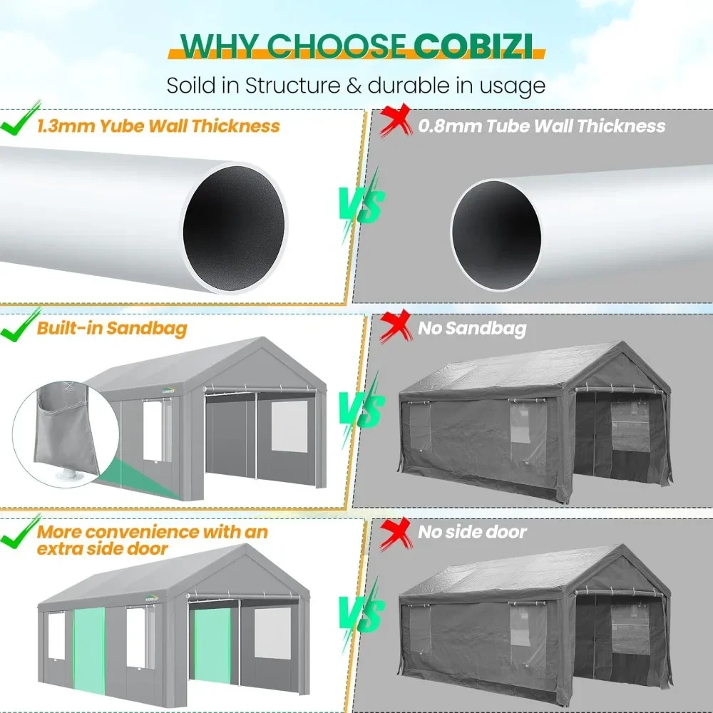 NEW-Carport Canopy 12x20 Heavy Duty Portable Garage with Removable Sidewalls & Doors, Galvanized Frame Car Port Canopy Tent Wate