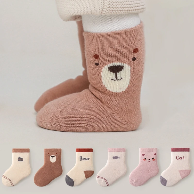 

3 Pairs Thick Warm Kids Korean Socks Baby Middle Tube Stockings Long Socks Infant Toddler Boys Girls Thermal Mid Calf Socks