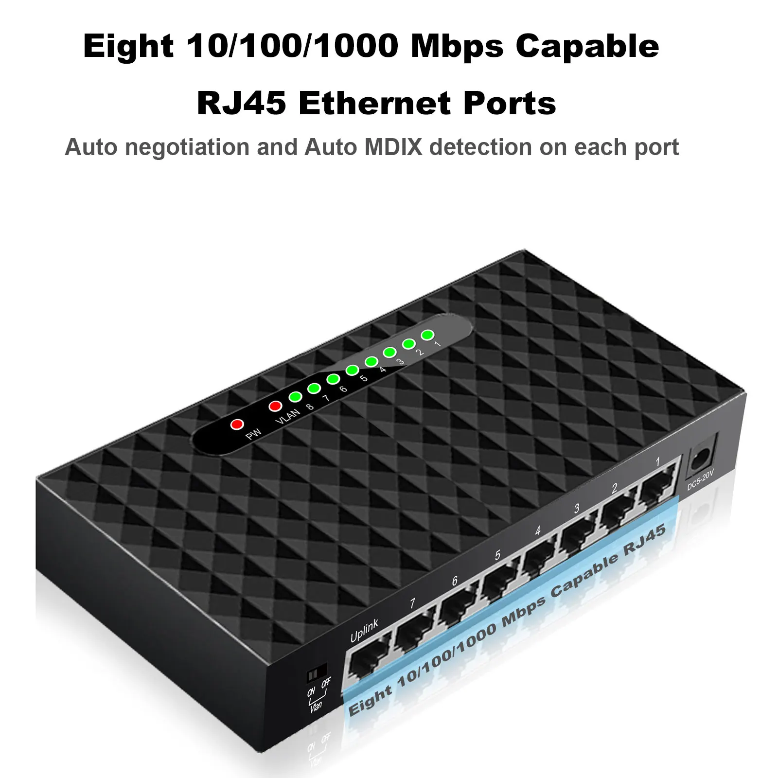 Gigabit Switch 8 Ports 10/100/1000 Mbps RJ45 Ethernet