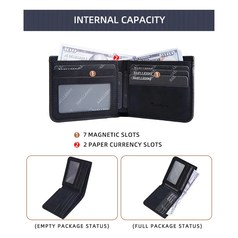 Baellerry Old School Men's Wallet Short Distressed Leather Look 6+ Card Slots Zipper Gift