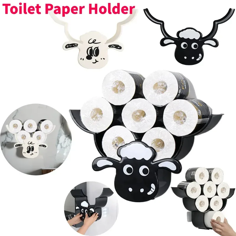 ที่เก็บกระดาษติดผนังและอุปกรณ์จัดระเบียบ รูปแกะ สำหรับกระดาษชำระ 7 ม้วน ชั้นวางกระดาษทิชชู่ ของตกแต่งห้องน้ำ อุปกรณ์ตกแต่งห้องน้ำ 1