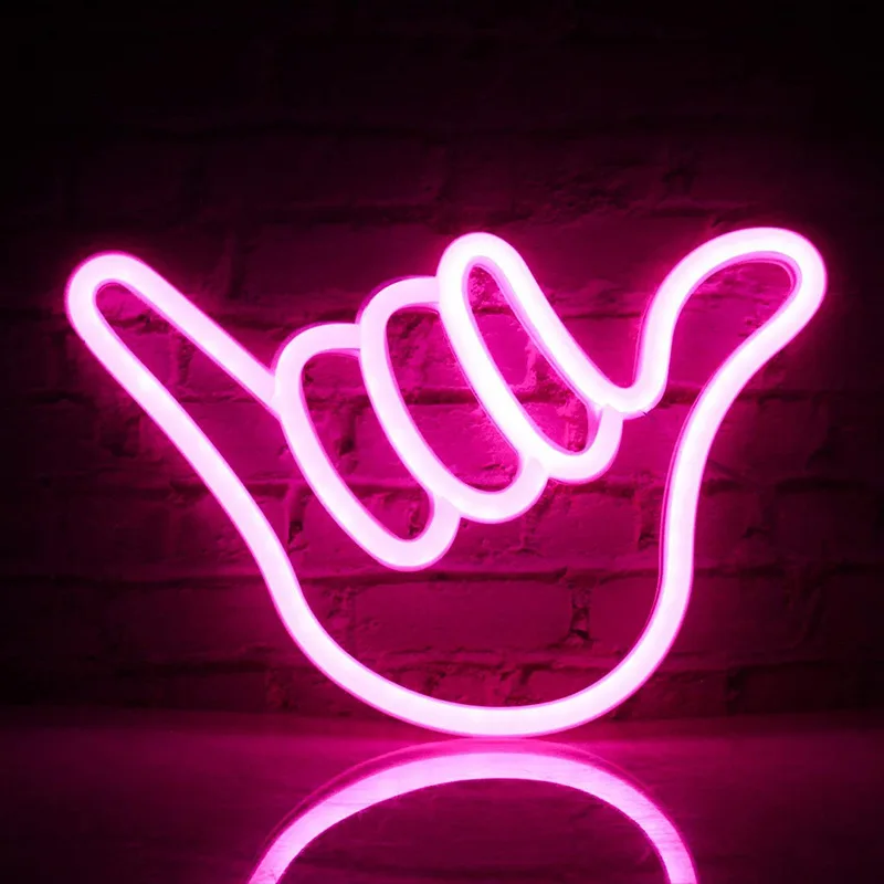 LED 네온 I Love You Peace 제스처 손가락 네온 사인, 야간 조명, 3D 벽 아트 및 게임 룸, 침실 거실 장식 램프 사인