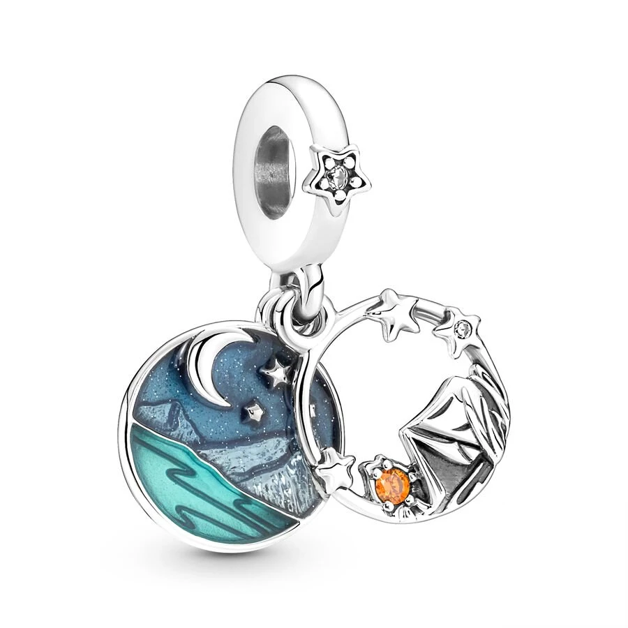 New Camping Night Sky Double & Forever Sisters Dangle Charm Beads Fit Original 925 Sterling Silver Bracelet DIY Jewelry Gift 3