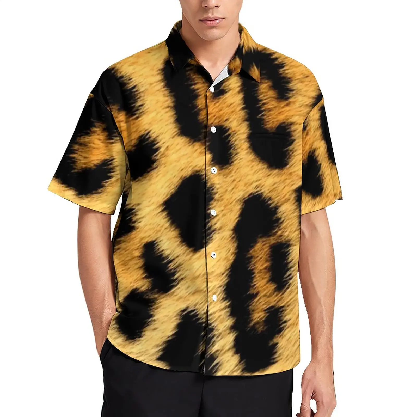 

Повседневная рубашка с леопардовым принтом, модная Свободная рубашка с животным принтом для отпуска, летние модные блузки, топы большого размера с коротким рукавом на заказ