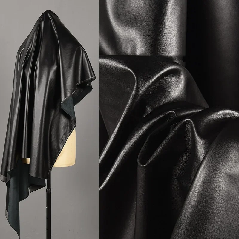 Black Suede PU Leather Fabric – Elastic Smooth Material for Jackets, Clothing & DIY Sewing 1