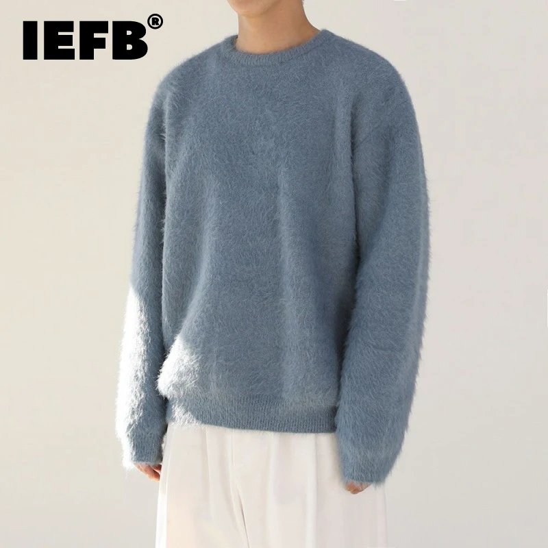 

IEFB Solid Color Men's Sweater Winter Thickened Round Neck Pullovers Korean Style Loose Knitwear Fashion 2023 Trend New 9C3377