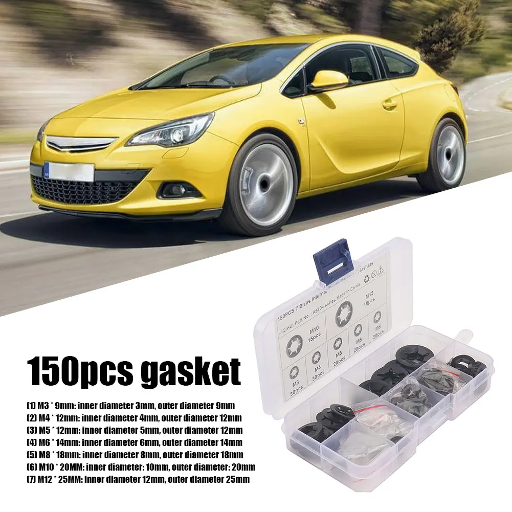 Flat Washer Gasket Assortment Kit 150Pcs Home Improvement Internal Star Lock Washers Assortment Kit 7 Sizes Push Locking