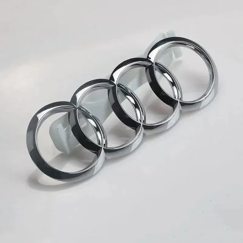 아우디 실버/블랙 4링 ABS 자동차 전면 엠블럼 배지 및 후면 트렁크 엠블럼 배지 스티커 (A3 A4 A5 A7 A2 Q3 Q5 Q8 호환)