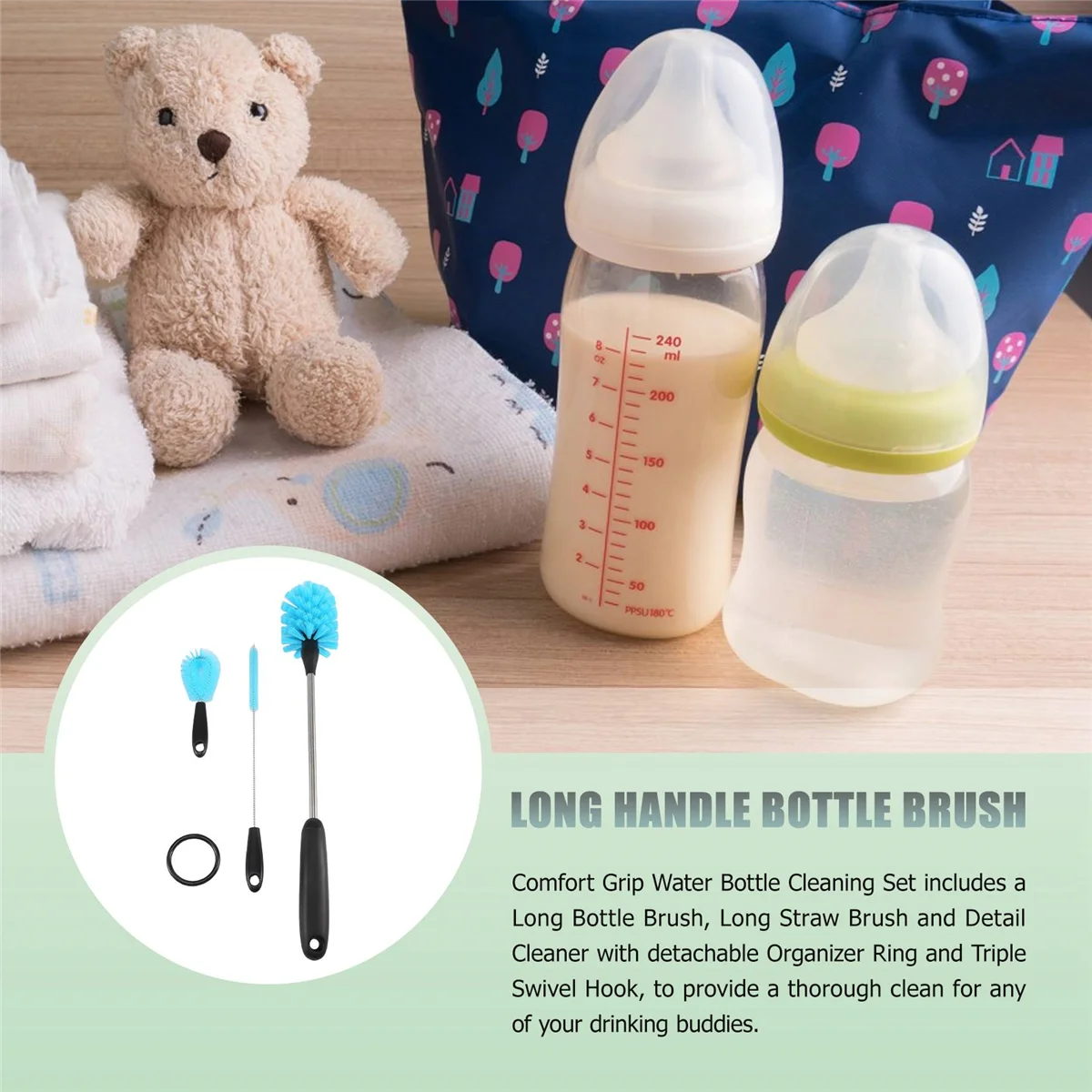 Stainless Steel Water Bottle Cleaning Brush Set for Narrow Neck Bottles