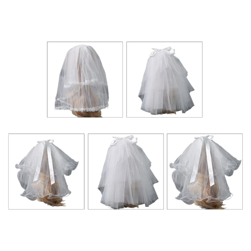 

Bridal Bow Veil for Bachelorette Party Hen Party Tulle for Wedding Double Layer Wedding Veil Head Covering