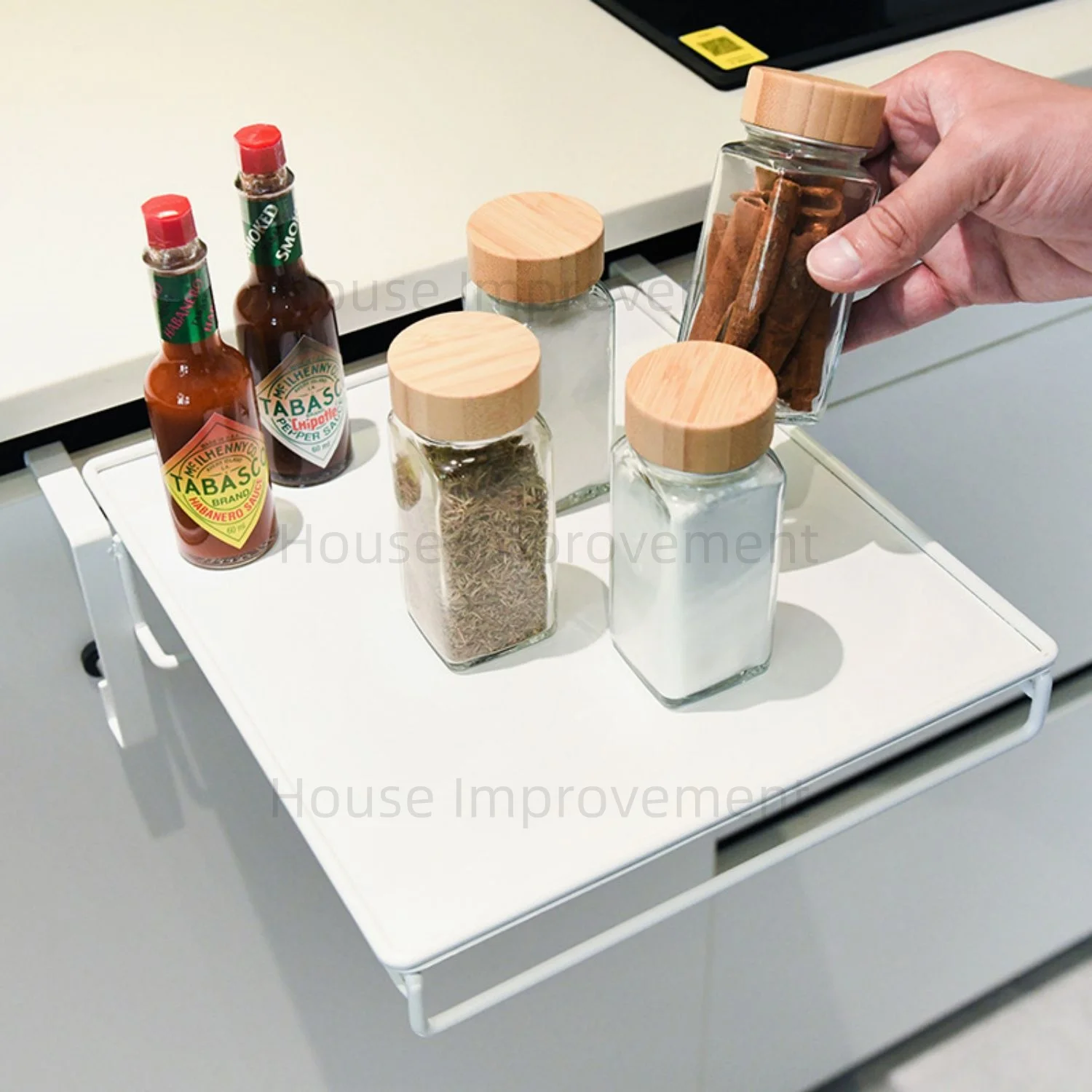 Foldable Cabinet Door Organizer Countertop Extender No Drill Shelf Adjustable Space Saving Countertop Organizer for Kitchen 6