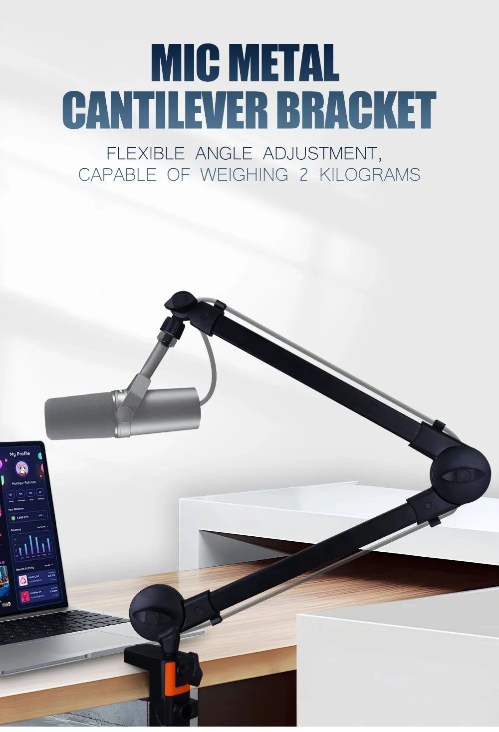 프로페셔널 그레이드 360 °   회전식 마이크 붐 암, 범용 조절식 암, 데스크탑 스탠드, 견고한 마이크 데스크 마운트, 라이브 스트리밍용