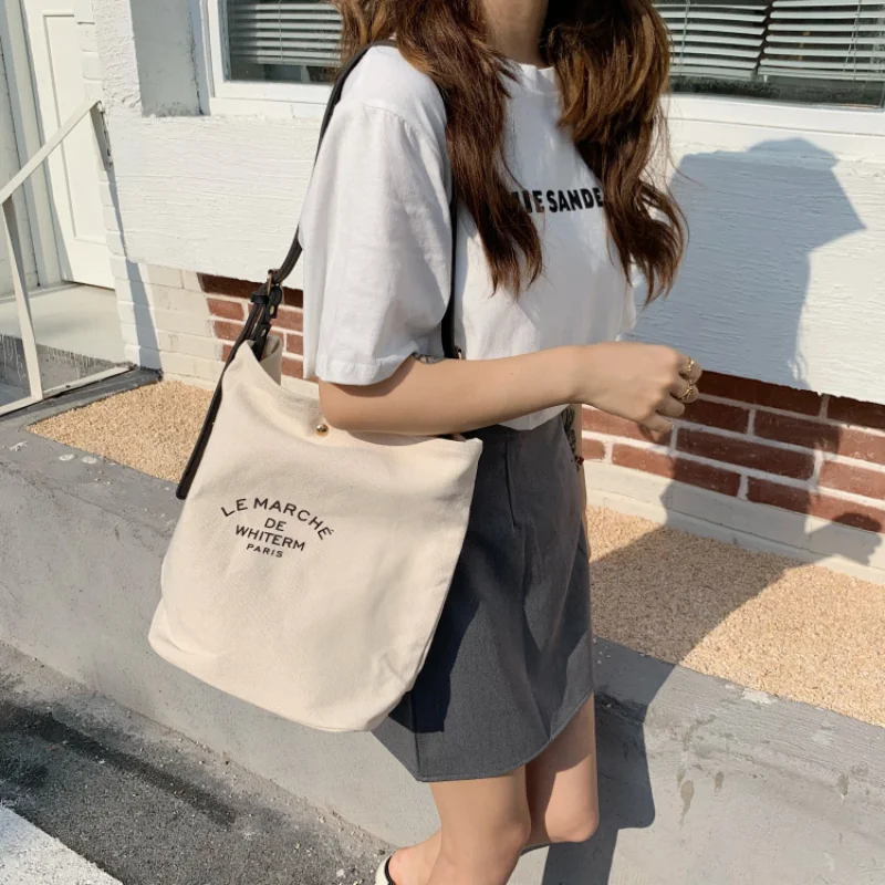 Women Shoulder Bag Large Capacity Canvas Shopping Bags Female Handbags Reusable Tote Crossbody Bag with A Purse Composite Bag