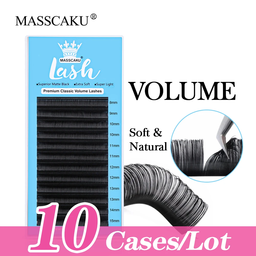 

Накладные ресницы MASSCAKU, Классические натуральные матовые Искусственные ресницы для наращивания, объем C/D, 10 пачек в комплекте