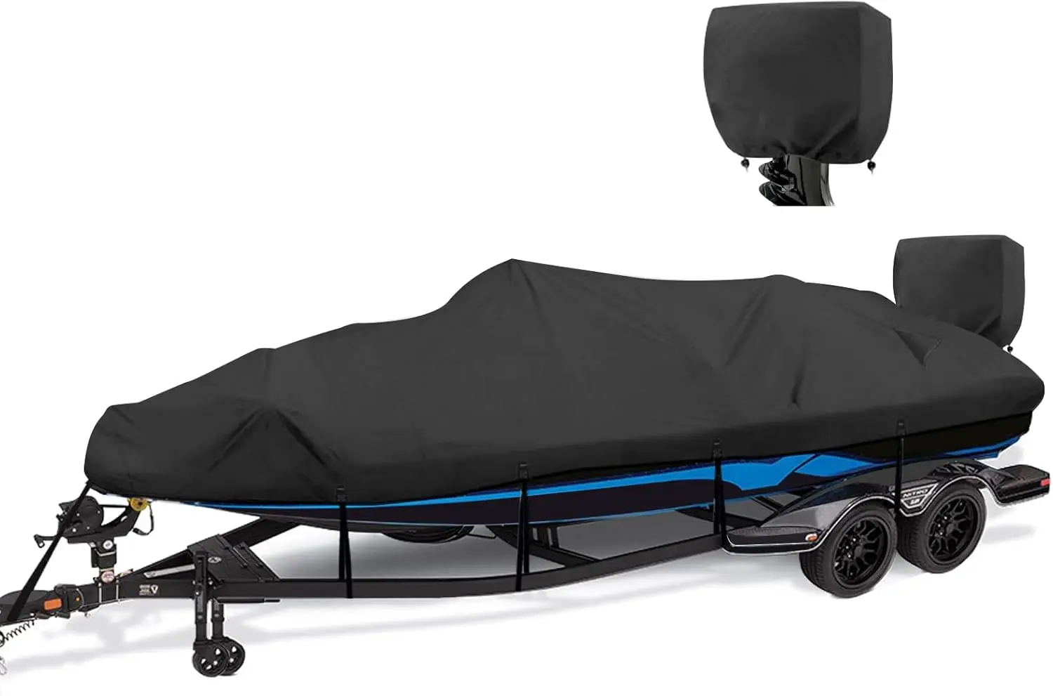 16-18.5 ft feet 1200D Waterproof Boat Covers with Motor Cover Fits Bass Boat,V-Hull Tri-Hull Boat,Fish & Ski Boat, Ru