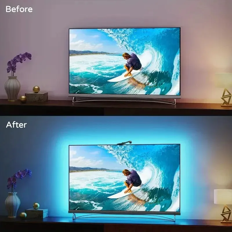 LED Backlight With AR Color Gamut Sensor 12.5FT-16.4ft RGB Light Strip For 55-85 Inch TVs Monitors
