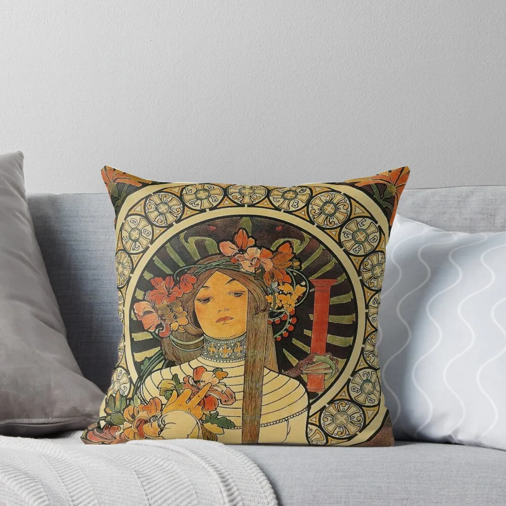 

Vintage Alphonse Mucha -The Trappistine 1897 Art Nouveau Throw Pillow Cushion Cover Luxury Decorative Pillow Covers For Sofa