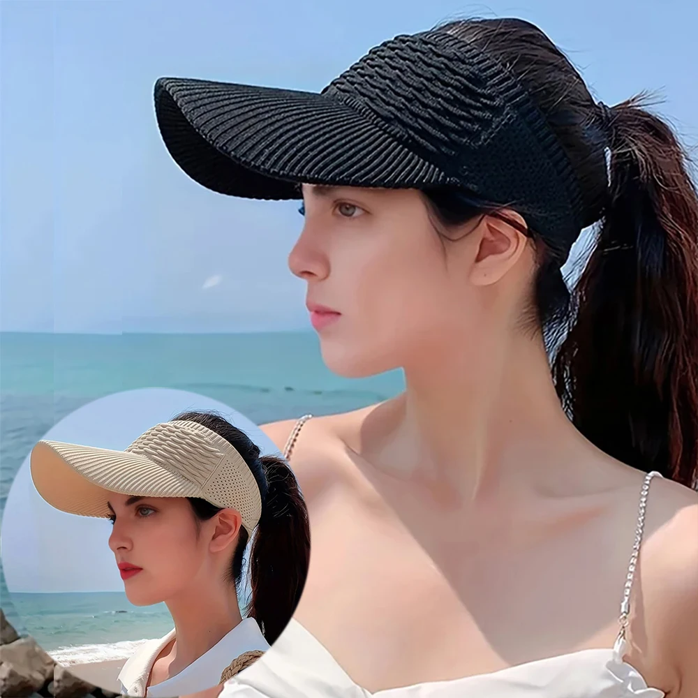 Women Sun Hat Anti-UV Breathable Adjustable Visor Caps For Tennis Golf Running Travel Beach