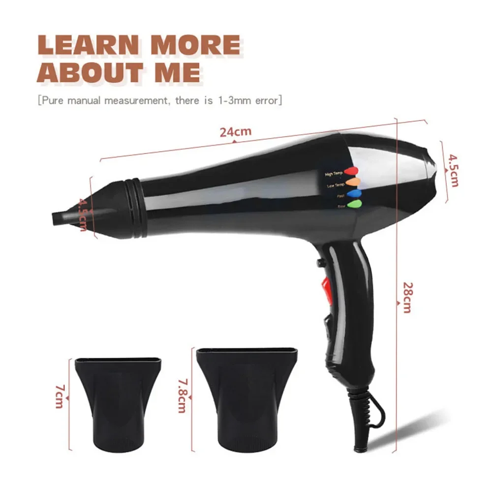 Hair Dryer Portable Hair Dryer Hair Styler Air Hair Styler Hair Styling Set 6000W Hair Dryer 6 Gears Low Noise Lightweight Blower with 2 Nozzles For Salon High Speed Strong Wind