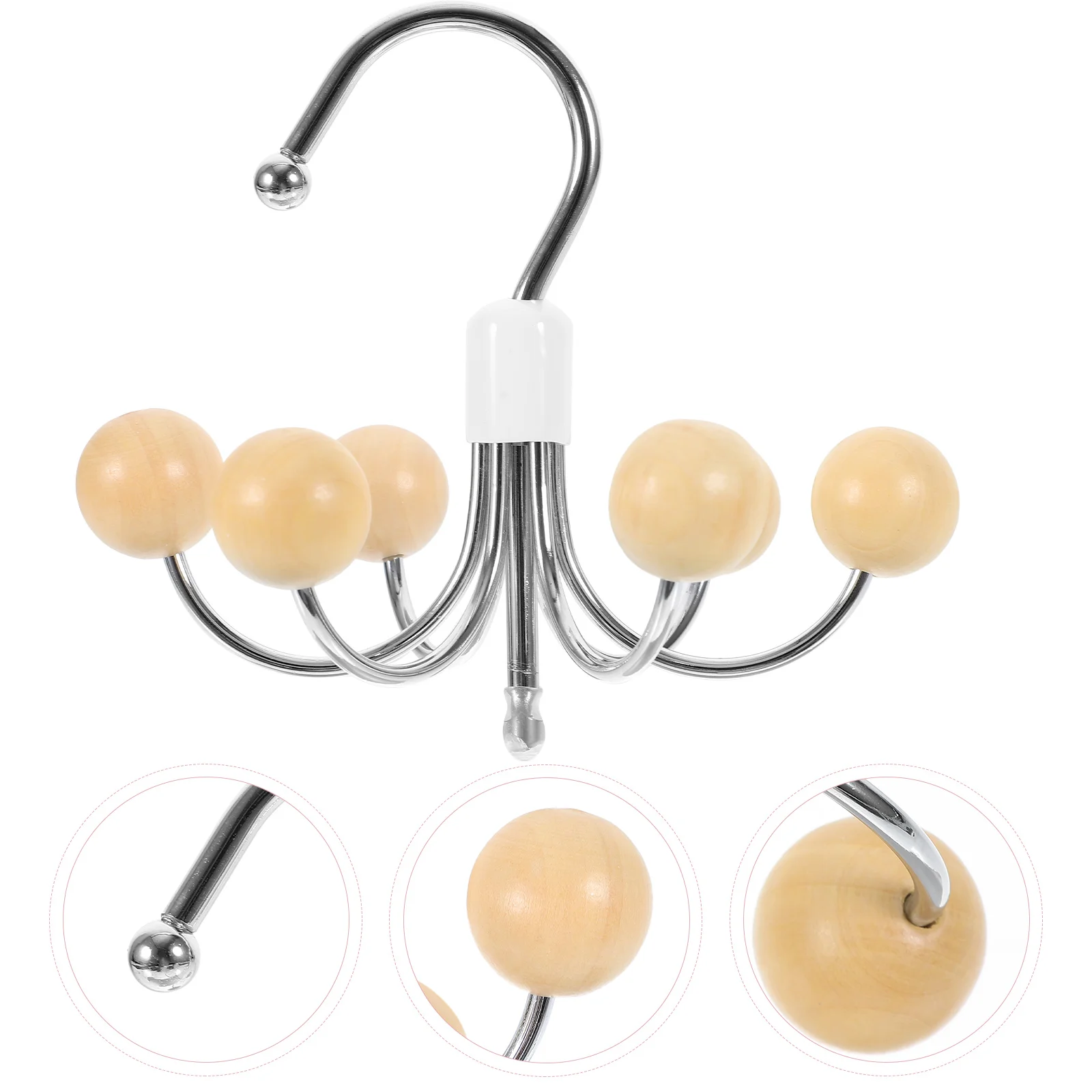

Belt Organizer With 6-hooks Multifunctional Closet Organizer Wood Ball Rotation Hook for Home