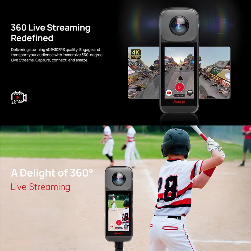 액션 카메라 360 Panox V2 360 카메라, 멋진 비디오 포함, 오토바이 360 도 스포츠 카메라